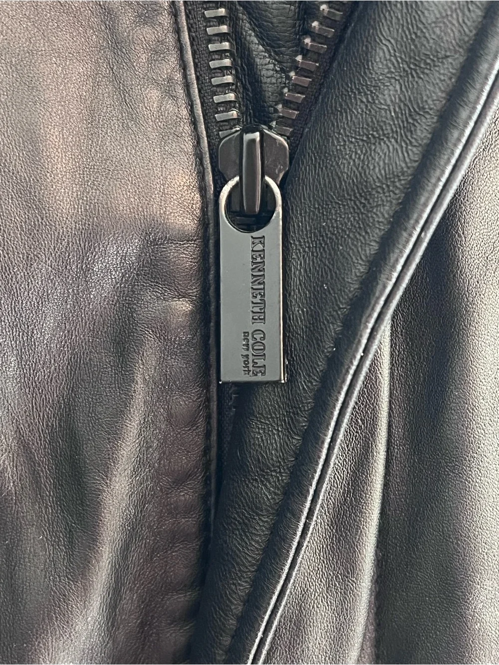 Kenneth Cole Black Leather Zip-Up Pea Coat Heavy Weight for Cold nights Vintage